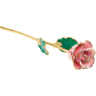 Real Lacquered 12'' inch Pink Pearl Rose 24k Gold Trim FREE Shipping & Gift Box