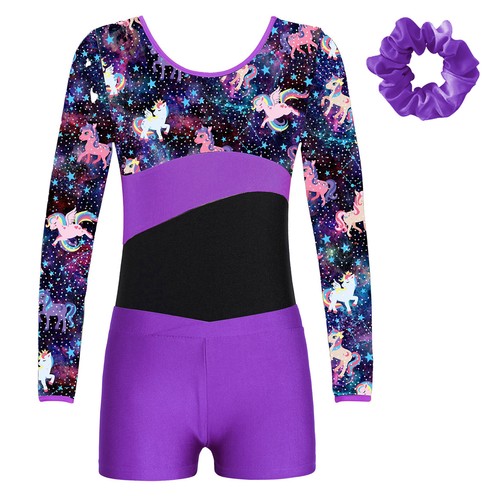 Kids Girls Sets Competition Leotard With Shorts And Hair Tie Headband Training - Bild 47 von 63