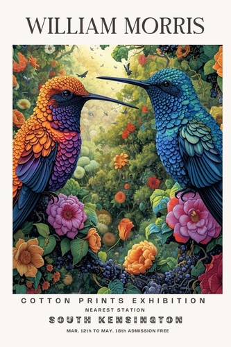William Morris Vintage Hummingbirds Cotton Prints Exhibition Flower Wall Poster - Picture 3 of 6