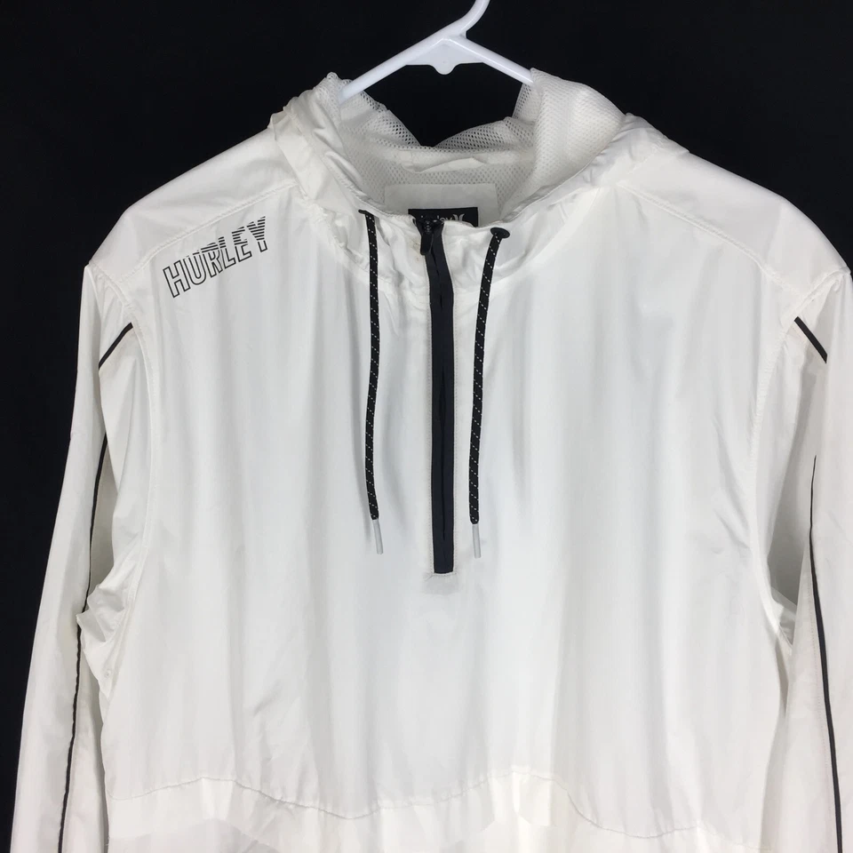 HURLEY Mens Half-Zip Hooded Jacket White Size Large L Windbreaker - Image 3 of 4