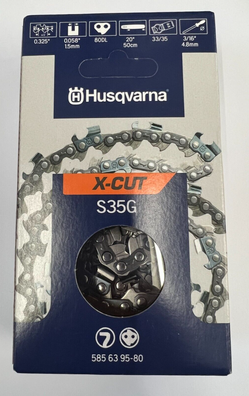 Husqvarna Chainsaw Chain X-Cut S35G x 80DL 20"" .325 058 for 545 555 550 560xp