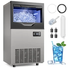 Commercial Ice Maker Machine,100lbs/24H Stainless Steel,33 Lbs Storage Capacity