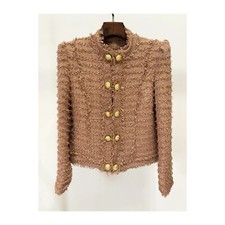 All Sizes Thick Tweed Blazer With Gold Buttons Slim Fit Jacket