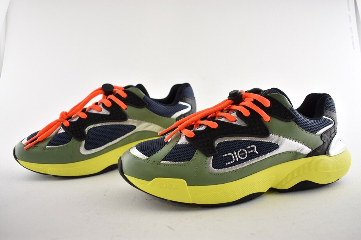 Dior Mens B24 Sorayama Black Yellow Green Low Top Lace Up Tie Flat