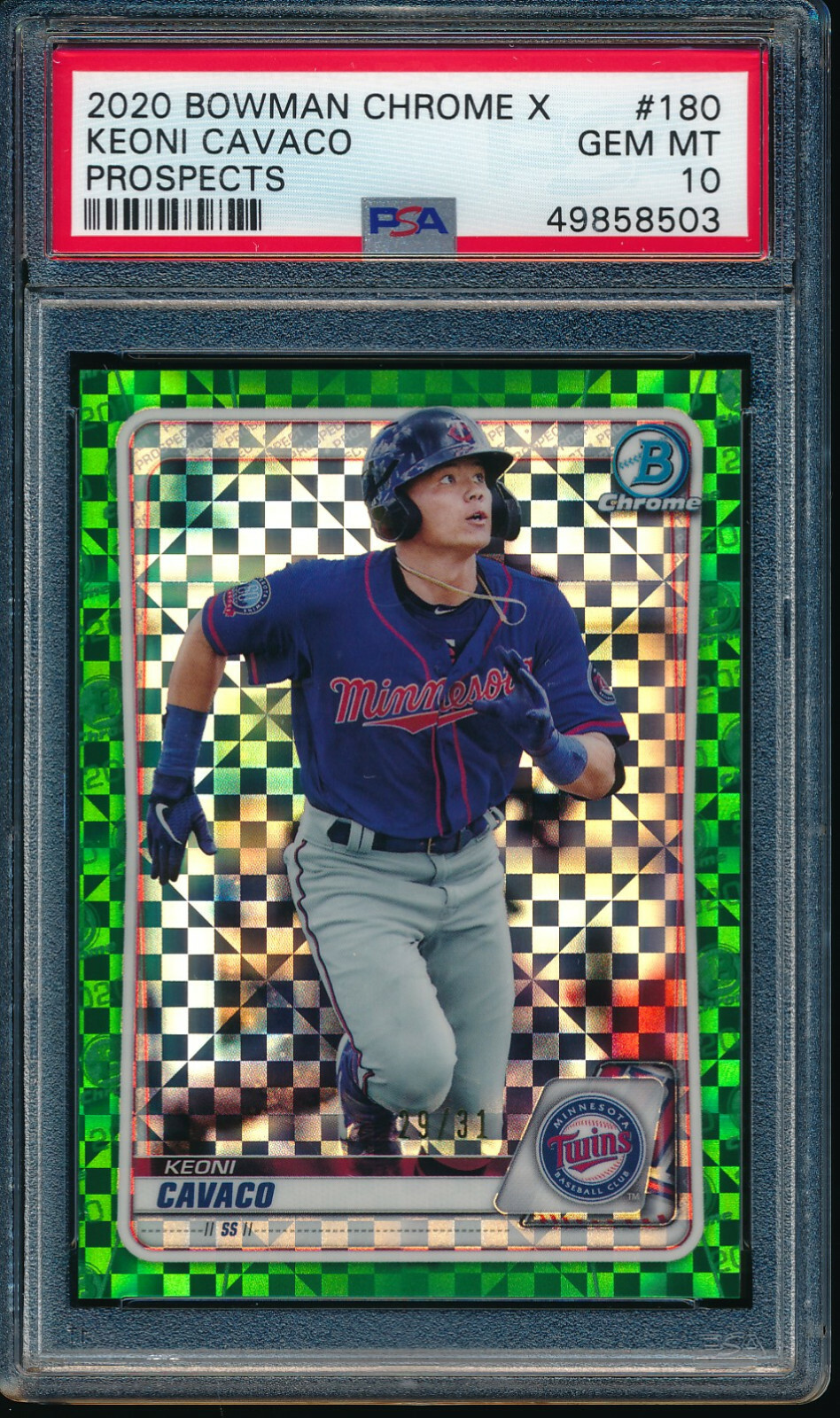 PSA 10 KEONI CAVACO 2020 Bowman Chrome X Green X-Fractor #/31 Rookie RC GEM MINT