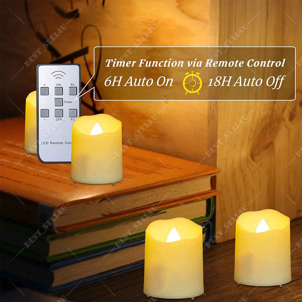 6 PIEZAS Velas LED parpadeantes recargables sin llama luces de té con control remoto temporizador Foto 4 de 4