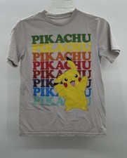 Pokemon Pikachu TShirt Youth Large 10/12 Gray Colorful Graphic