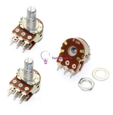 2PCS 15mm B10K Dual Stereo 6Pin Potentiometer Pots with Shaft
