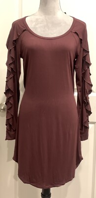 Y2k Midi Shift Shirt Dress Ruffle M Fall Burgundy Going Out | eBay