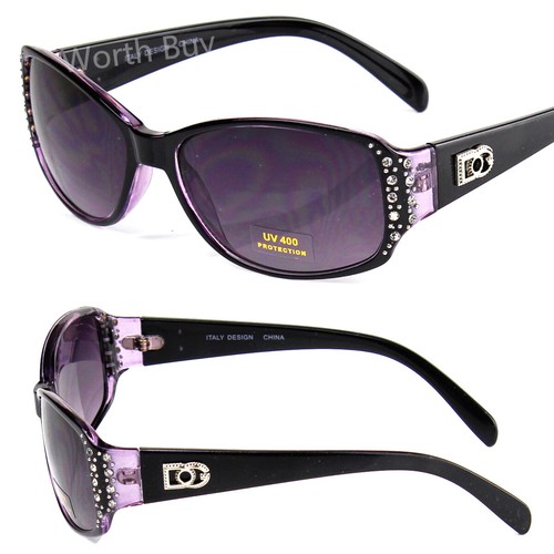 Womens Oval Wrap Rhinestones Sunglasses Fashion Designer Shades
