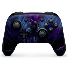 Nintendo Switch Pro Controller Skin Decal Vinyl Wrap - Wolf in glowing purple