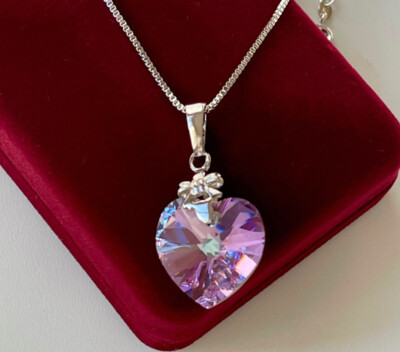 Kette Herz   Anhänger Collier Crystal Kristall Lila Weißvergoldet Geschenk