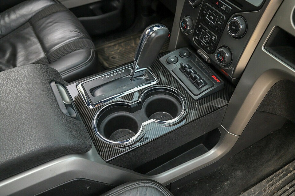For Ford F150 F-150 2015-2020 Carbon Fiber Gear Shift Panel Water Cup Cover Trim