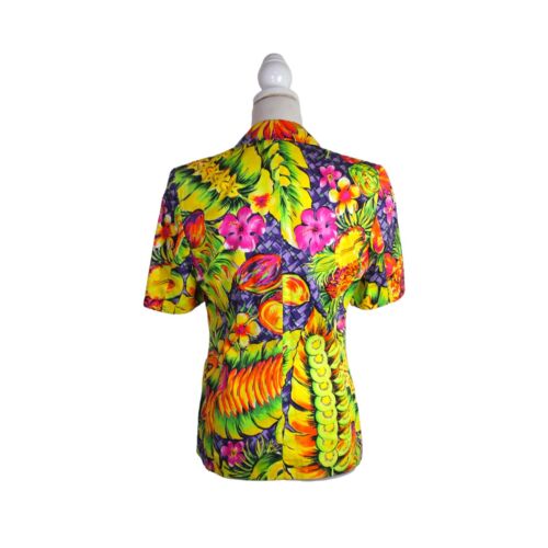Laurel By Escada Vintage 80's Short Sleeve Jacket Size 38 AU 12 Fruit Print - Foto 3 di 14