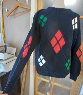 Vintage Cable Sweater Hand Knit  XL Color Block SPECIAL EDITION Embassy Row 