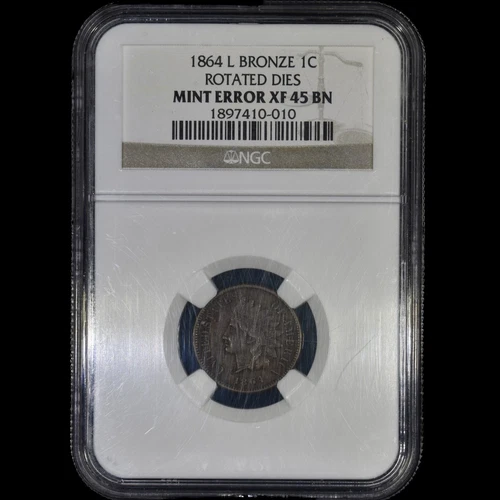 1864-L INDIAN HEAD CENT ✪ NGC XF-45 ✪ 1C ROTATED DIES MINT ERROR COIN ◢TRUSTED◣