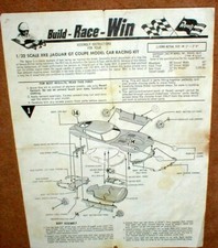 Revell XKE Jaguar GT Coupe Model Slot Car Racing COPY of Instruction Sheet ONLY