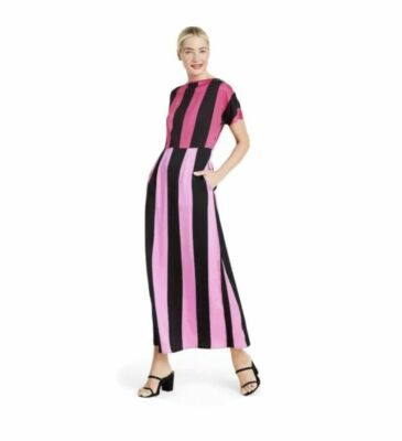 Christopher John Rogers Target Stripe Short Sleeve Dress Pink / Black SIZE 8
