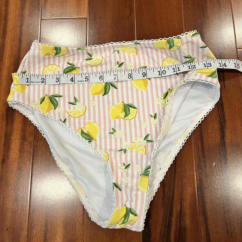 New NWT Unique Vintage Two Piece Swimsuit Bikini High Waist Lemon Fruit