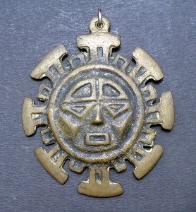 BRASS lost wax cast SUN PENDENT stylized MEDALLION made in TURKEY