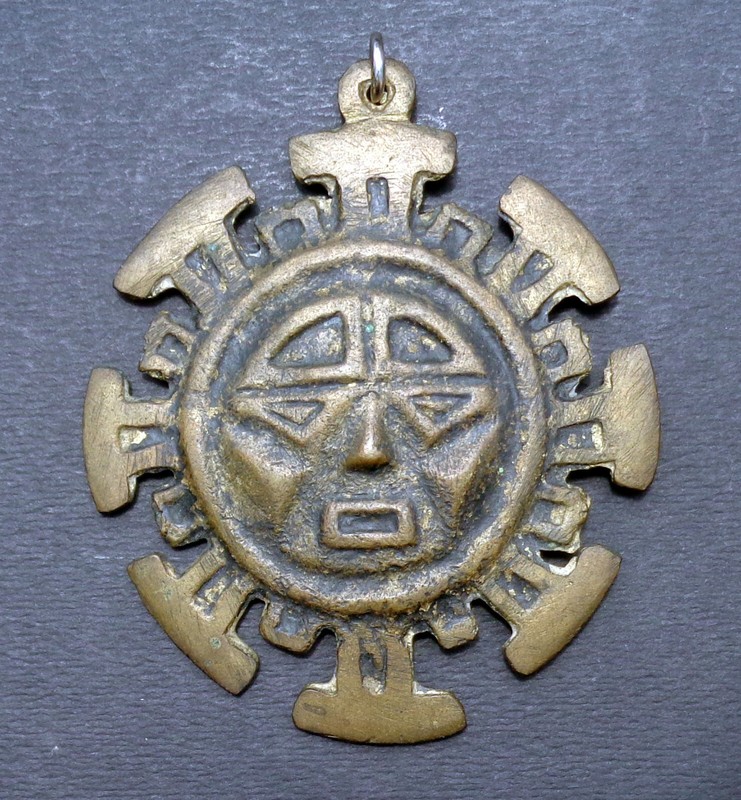 BRASS lost wax cast SUN PENDENT stylized MEDALLION made in TURKEY
