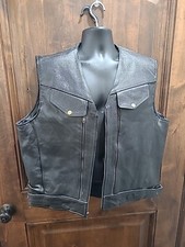 UNBANDED Leather Black Motorcycle Vest Men's Sz 50 American Flag Bald Eagle USA