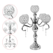 5-Arm Elegant Silver Crystal Candelabra Holder Wedding Table Centerpieces Decor