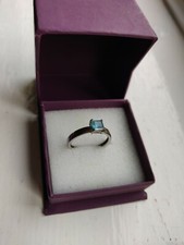 ENGAGEMENT RING SILVER with TURQUOISE/LIGHT BLUE STONE UNUSED COST £50. Size Q