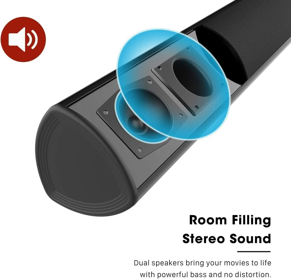 Barra de Sonido, MEGACRA TV Barra de Sonido con Doble Puerto de Bajos Cableado e Inalámbrico Bluetooth Foto 3 de 4