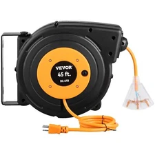45FT Retractable Extension Cord Reel 12AWG/3C Heavy Duty 15A 125V Power Cord