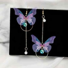 Butterfly Design With Sparkling Zircon Faux Pearl Decor Elegant Dangle Earrings