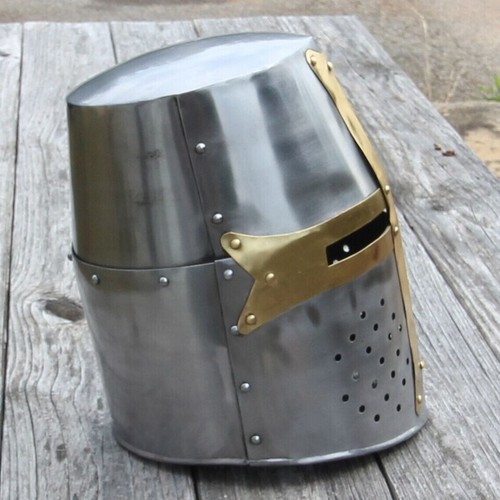 Medieval Knight Helmet Crusader Steel Wearable Costume LARP Halloween Cosplay - Picture 3 of 6