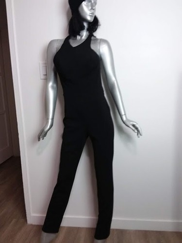 Women's Jumper Black Catsuit Size Large Straight Leg Open Back Sleeveless SEXY! - Picture 2 of 7