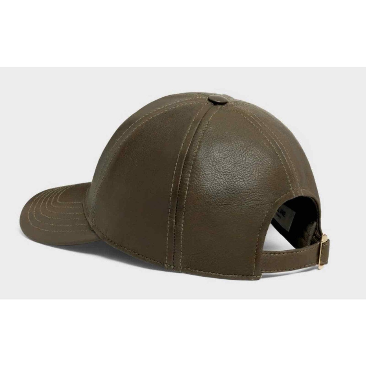 Celine Paris Dark Khaki Green Lamb Leather White Logo Baseball Cap Hat L Large Celine Paris Dark Khaki Green Lamb Leather White Logo  main image 4