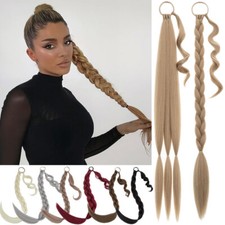US Natural Thick Braided Ponytail Wrap On Hair Extensions with Elastic Hair Tie