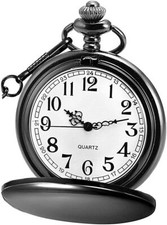 Antique Black Vintage Quartz Pocket Watch Arabic Numerals Scale Watch with Chain