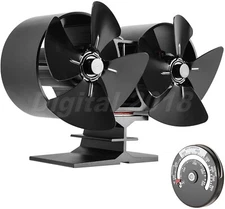 8-Blade Dual Head Heat Powered Wood Stove Fan Fireplace Fan For Wood/Log Burner