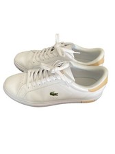 Women's Lacoste Logo Tongue Leather Trainers White/Gold New - UK 6.5