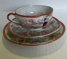 Vintage Geisha Tea Cup, Saucer And Small Plate Set Made in Japan