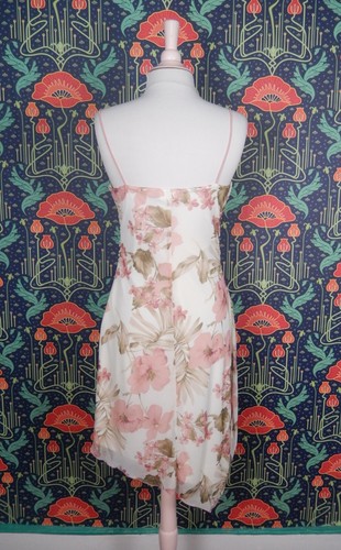 Vintage 90's Y2K Ivory Pink Floral Asymmetrical Fairycore Pointy Hem Slip Dress - Picture 7 of 7
