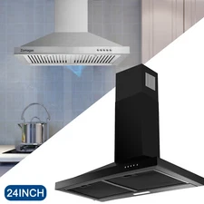 24in Wall Mount Range Hood 450CFM 3-Speed Adjustable Vent Black/Sliver w/LED New