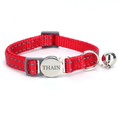 Cat Collar Personalized Reflective with Bell Custom Engraved with Name and Phone