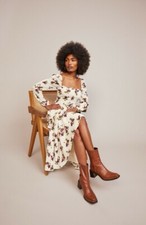 Reformation Kellie Grapevine Smocked Long Sleeve Tiered Midi Dress Size 6