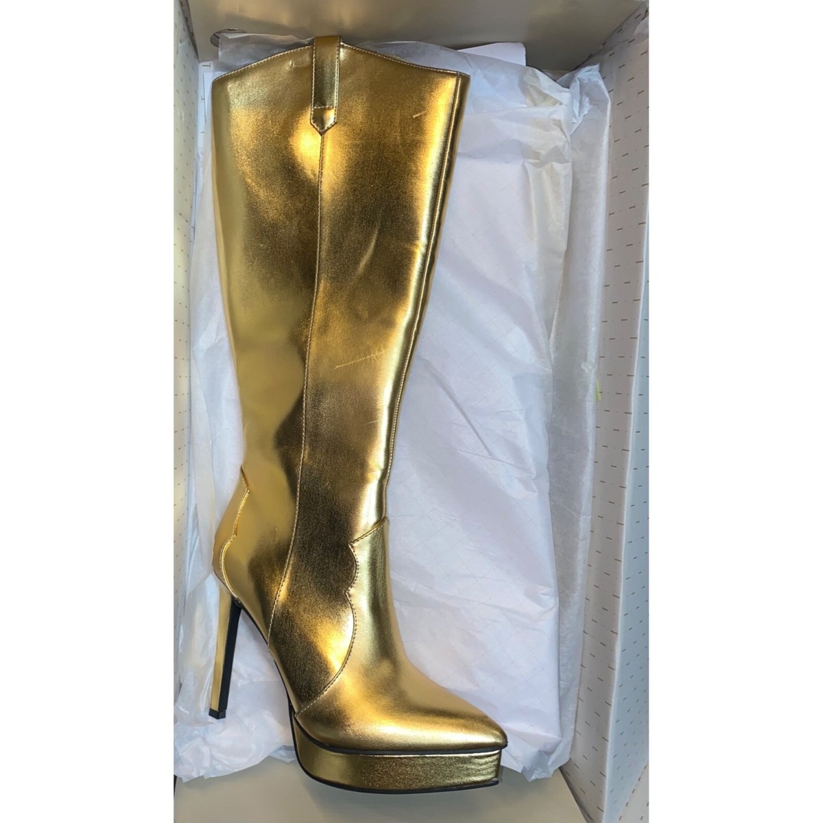 THALIA SODI Trixi Women's Platform Knee-High Boots Gold 6M New