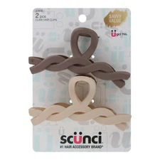 Scunci Plastic Braided Claw Hair Clips, Assorted Colors, 2-Pieces