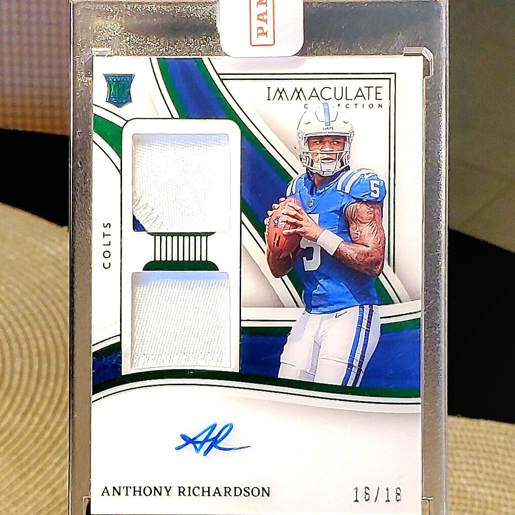Anthony Richardson #SP-ARI Football Cards 2023 Panini Immaculate Signature Patch Rookie trading card — raw and PSA graded price guide