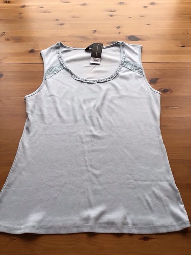 BNWT Dorothy Perkins 22 Pale Blue Sleeveless Vest Top Ribbed Lace Trim Stretch
