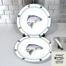 2 Folkcraft Rainbow Trout by Scotty Z Stoneware 10 3/4” Dinner Plate Bowl