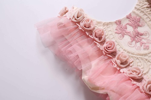Pink Girl Layered Dress Ceremony Party Pageant Princess Flower Dresses Summer US - Picture 9 of 12