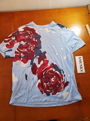 Perry Ellis Wild Rose AOP Pullover Shirt Men s XLT Blue NICE!